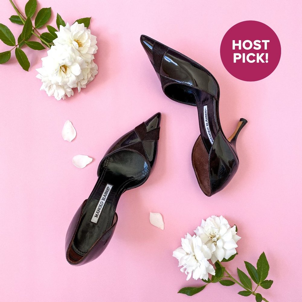 Manolo Blahnik Black Patent D'Orsay Pumps Size 36 - Picture 1 of 14